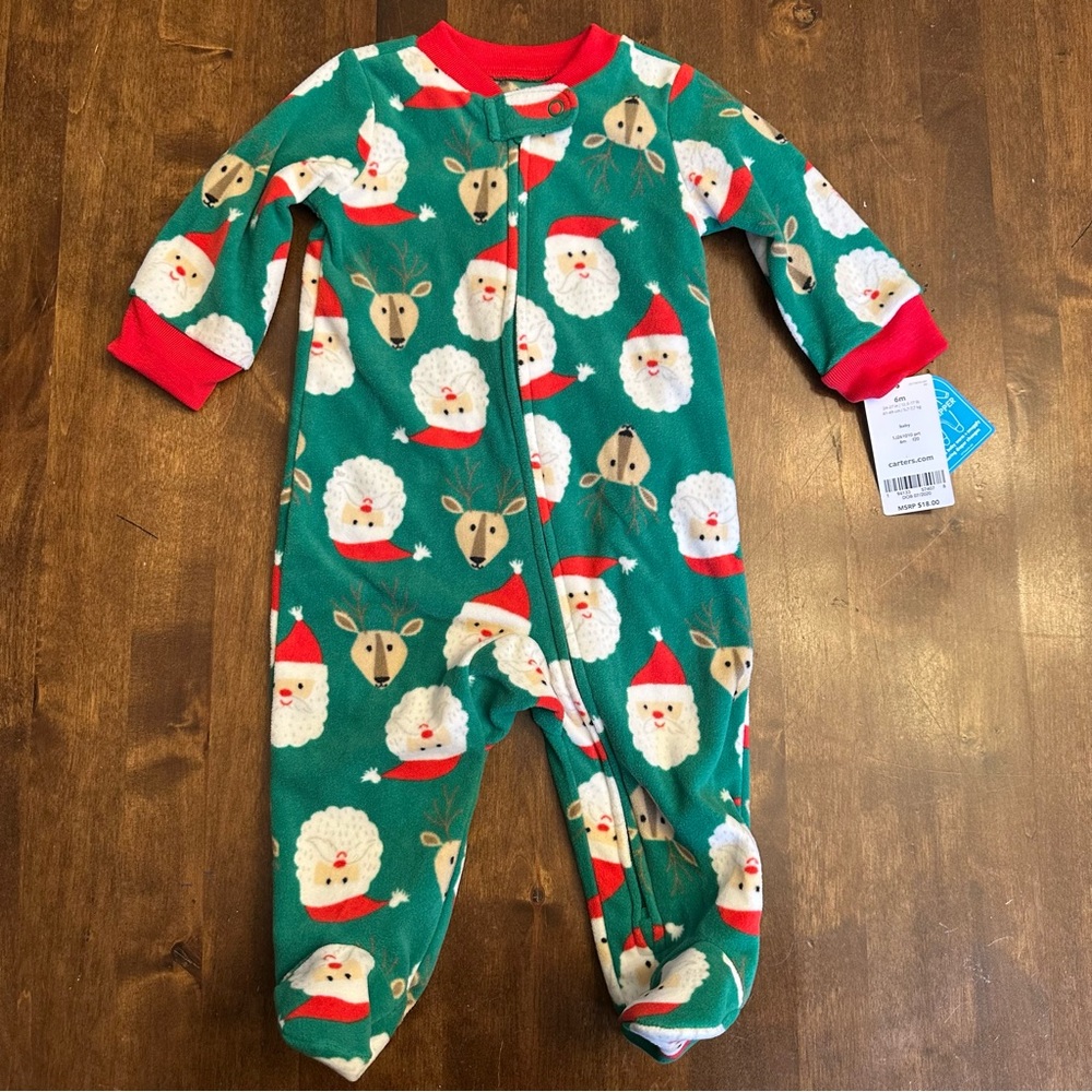 Carters Baby Christmas Pajamas 6 Month Holiday Santa Reindeer Cute‎ Cozy Warm